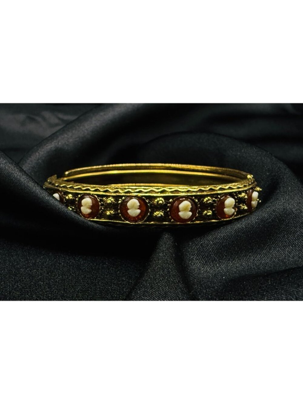 Rare Find Vintage Cameo Bangle Bracelet With Ornate Details